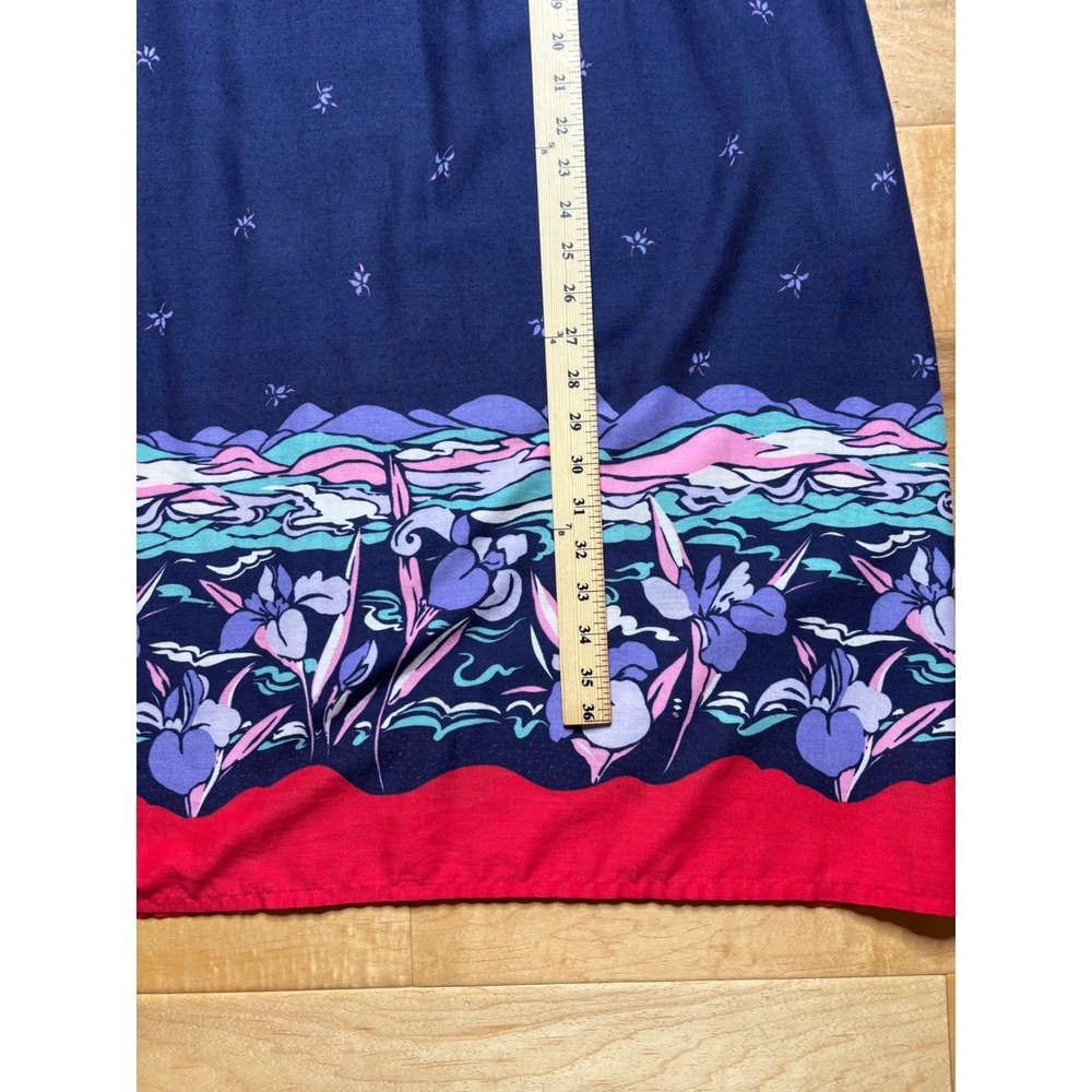 Robbie Bee Dress Womens Petite L Navy Blue Floral Border Print Puff Sleeve - Picture 11 of 13